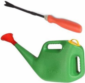 AGT Premium Watering Can (5 Litre, Plastic, Multicolour) with hand weeder Garden Tool Kit