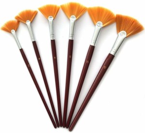 6pcs Fan Brush for Painting Hog Bristle Hair Artist Soft Anti-Shedding  Paint Brushes for Acrylic Watercolor Oil Painting Red