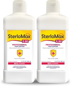 SterloMax Pack of 2 - 80% Ethanol-based Hand Rub Sanitizer and Disinfectant 500 ML Hand Sanitizer Bottle