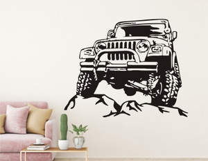 Heaven Decors 74 cm Mountain jeep black wall sticker size 74 59 cm