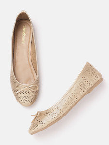 Dressberry Women Muted Gold Toned Laser Cut Ballerinas with Bow