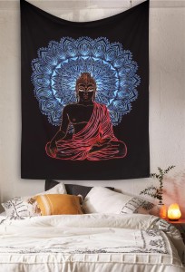 KALAKYARI Psychedelic Buddha Glow in the dark Meditation Yoga Cotton Handmade Wall hanging Decoration (210 x 135 cm) Meditating buddha Wall Tapestry Tapestry