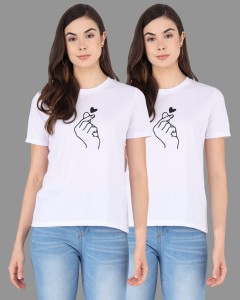 PicPok Printed Women Round Neck White T-Shirt