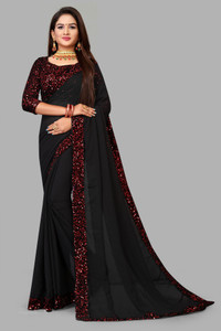 Buy nv patel Solid Plain Bollywood Georgette Black Sarees Online Best Price In India Flipkart