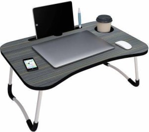 HF HARSH FASHION Multipurpose Foldable Table with Cup Holder, Study , Bed ,Table, Portable Wood Portable Laptop Table