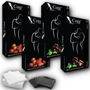 X-Core dotted condoms- 40 pcs flavored condoms, with 40 pcs. DISPOSAL  POUCHES & 40 pcs. TISSUE PAPERS, Free of chemicals like paraben, 