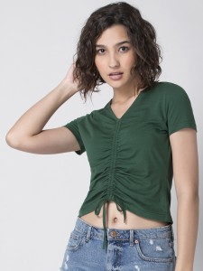 FABALLEY Casual Short Sleeve Solid Women Green Top - Buy FABALLEY Casual Short Sleeve Solid Women Green Top Online at Best Prices in India | Flipkart.com