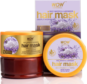 WOW SKIN SCIENCE Rice Hair Mask with Rice Water, Rice Keratin & Lavender Oil for Damaged, Dry and Frizzy Hair - No Mineral Oil, Parabens, Silicones, Synthetic Color, PEG - 200mL