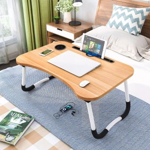 KAIZONE Multipurpose Foldable Table with Cup Holder, Study , Bed ,Table, Portable Wood Portable Laptop Table