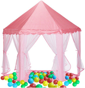 REEVA CREATION Castle Play Hut Tent House Big Size Foldable Portable Light Weight Tent House for Kids Tent House for Kids 2 Year with 40 Colorful Balls Combo Castle