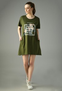 Viral Trend Printed Women Round Neck Green T-Shirt