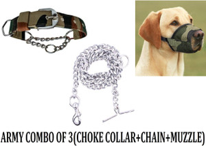 Hachiko Premium Quality Army Printed Dog Choke Collar Chain Muzzle