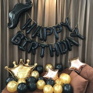 BestDeal247 Solid Happy Birthday Decoration Items kit -  Black and White Theme - Black Happy Birthday Foil Banner With Black and  White Metallic Balloons and Mustache Foil Balloon Letter Balloon 