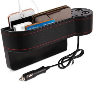 Multifunctional Car Seat Organizer PU Leather Storage Box With RGB  Lightning and 2 USB Charging Ports, Dealatcity
