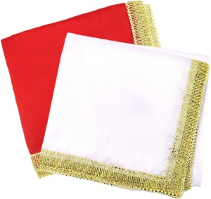 Bhakti Lehar ( Size: 1 Meter ) Red and White Silk Satin Altar Cloth | Diwali Pooja Silk Altar Cloth Mat for Puja Table, God Chowki Aasan, Temple and Mandir… Altar Cloth