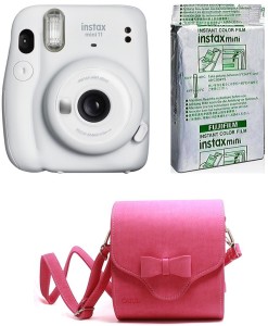 FUJIFILM Instax Mini 11 Ice White with Bowknot Pouch and 10x1 film Instant Camera(White)
