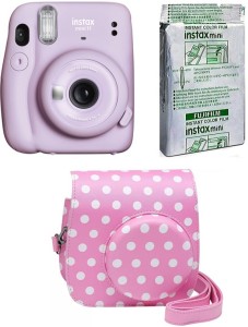 FUJIFILM Instax Mini 11 Mini 11 Camera with 10X1 Film & Dot Pink Pouch Instant Camera(Purple)