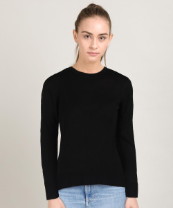 VAN HEUSEN Solid Crew Neck Casual Women Black Sweater - Buy VAN HEUSEN  Solid Crew Neck Casual Women Black Sweater Online at Best Prices in India |  Flipkart.com