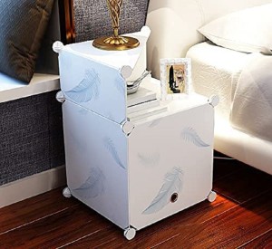 TARKAN Mini Storage End Table, Small Designer Organizer with Door (White) Plastic Bedside Table