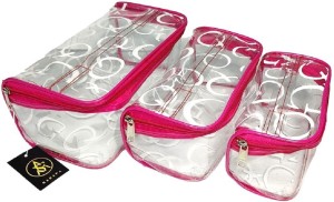 Rasafa Pack of 3 Printed Cosmetic Bag, Makeup Organizer, Makeup Kit, Storage Case, Transparent Vanity Box
