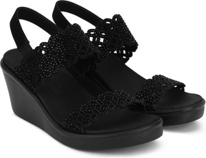 Skechers black wedge sandals with rhinestones sales