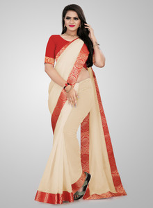 Sandal color saree top with red border