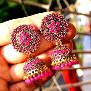 OOMPH Earrings  Buy OOMPH Rani Pink Meenakari Kundan Large Ethnic  Chandbali Drop Earrings Online  Nykaa Fashion