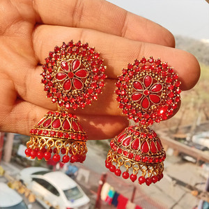 Red jhumka store earrings