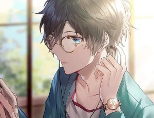 handsome anime male with glasses and long hair on one side  Playground AI