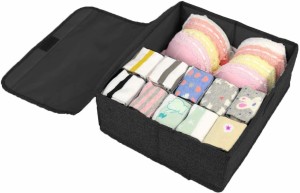 DOUBLE R BAGS Closet Organizers Drawer Organizer with Lid Foldable Divider  Organizers Closet Underwear Storage Box for Socks Bra Scarves and Lingerie  in Wardrobe or Under Bed Washable Linen Fabric (Grey, 11)