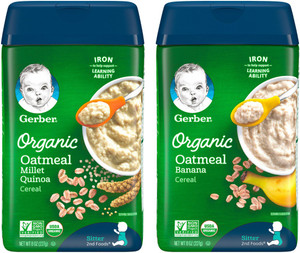 GERBER Organic Oatmeal Cereal Banana And Millet Quinoa Rich In