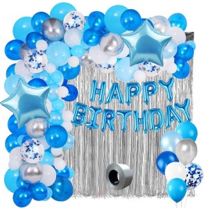 13pc Baby Blue Heart Happy Birthday Foil Balloon Banner Set Party Decoration 