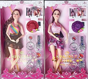 Fashion TRENDING Pack of 2 COMBO DOLL Movable Doll Set with Foldable Hands  for Girls Doll House Set for Girls