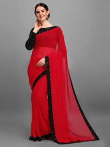 Georgette Sequin Work Red Saree