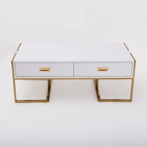 Jocise contemporary white rectangular storage coffee table with drawers lacquer gold deals base