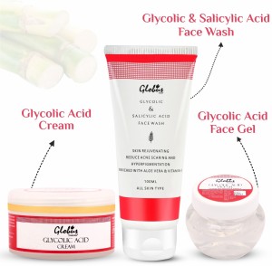 GLOBUS NATURALS Glycolic & Salicylic acid Pimple clear Face wash &Face Gel & Cream |Anti-Acne Combo