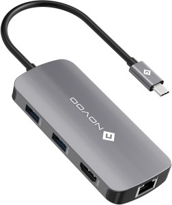 NOVOO 7 IN1 USB C Docking Station HDMI Ethernet 1000Mbps, 3USB3.0, USB2.0  for MacBook Pro Air iPad Pro Dell XPS Chromebook, Dark Grey (NVHUB1R7PDNS)