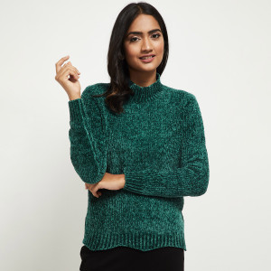 MAX Self Design High Neck Casual Women Green Sweater Buy MAX