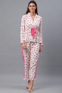 PRETTY LOVING THING Women Floral Print White Shirt & Pyjama set