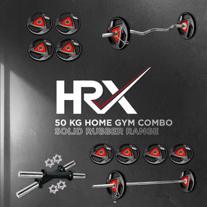 HRX 50 kg Professional Metal Integrated Rubber Plates Kit Set with