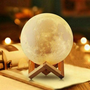 Tomex USB Rechargeable Moon Lamp 7 Color Changing Sensor Touch Decoration Crystal Ball Night Lamp with Wooden Stand (15CM Moon Lamp) Table Lamp