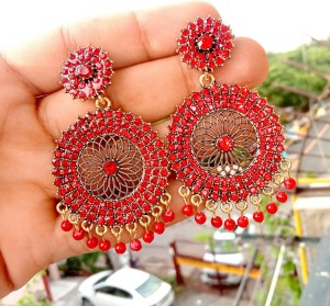 Flipkart.com - Buy Anish designer party wear stone earrings golden earrings  for women wedding earring red color earrings Alloy, Metal Chandbali Earring  Online at Best Prices in India