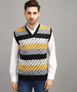Trendy World Striped V Neck Casual Men Yellow Black Sweater Buy