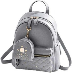 PIJUMART Women's Girls Fashion PU Leather Mini Casual Backpack Bags For  School, College, Tuition, office With Small Pocket Keychain (Grey) 6 L  Backpack Grey - Price in India