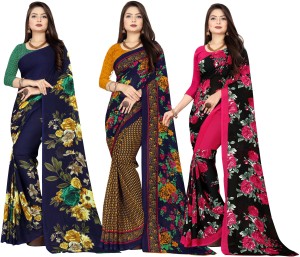 Anand Sarees Printed Daily Wear Georgette Saree (Pack of 2, Dark Blue)