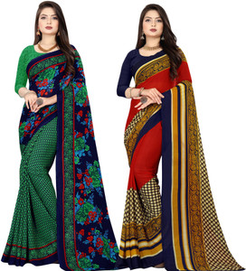 Buy Anand Sarees Printed Daily Wear Georgette Red Green Blue Sarees Online Best Price In India Flipkart