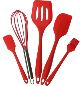 Silicone Heat-Resistant Spatula Set with Stainless Steel Core Kitchen Utensils Set for Cooking, Baking and Mixing (Red) - 6 Piece, Size: 29 x 6.4 x