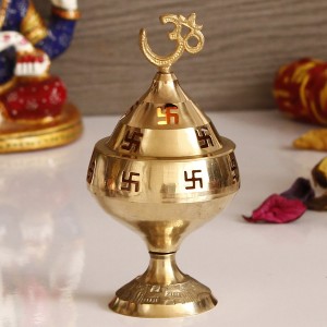eCraftIndia Akhand Jyoti Deepak For Spritual Purpose with Swastik and Om Brass Table Diya