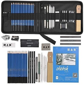 Bellofy Drawing Kit for Adults & Kids Shading & Drawing Pencils For Artists  with Sketchbook Paper Set - 33 Piece Sketching Kit - Drawing Supplies For