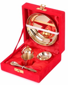 (Set of 5 Pooja Items) Brass Pooja Bhog Thali Set Small | Size - 4 inches FS